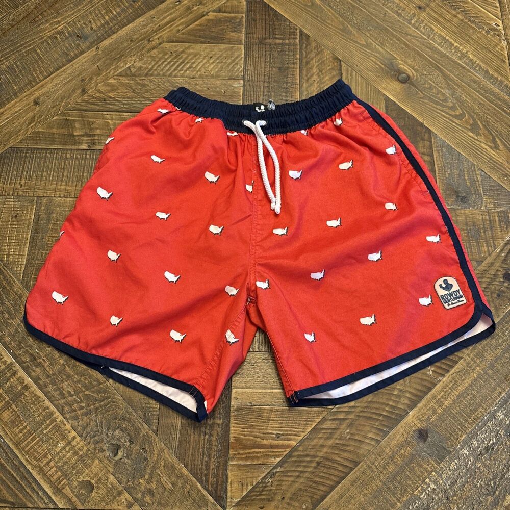 Rowdy Gentleman USA Flag Swim Trunks Mens M Red White Blue Drawstring Shorts